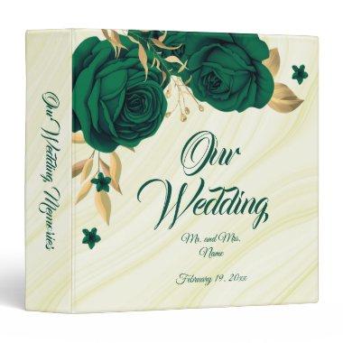 chic emerald green floral gold leaves photo album 3 ring binder