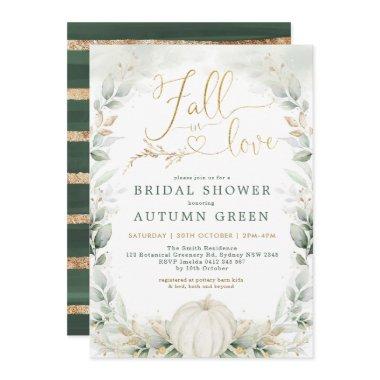 Chic Fall in Love Pumpkin Greenery Bridal Shower Invitations