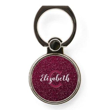 Chic faux burgundy glitter personalized monogram phone ring stand