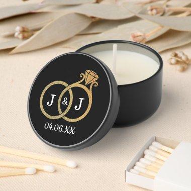 Chic Faux Gold Foil Monogram Wedding Rings Mini Candle Favors