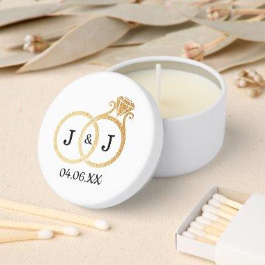 Chic Faux Gold Foil Monogram Wedding Rings Mini Candle Favors