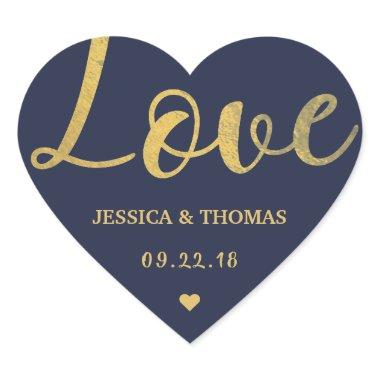 Chic Faux Gold Foil Typography Script Love Wedding Heart Sticker
