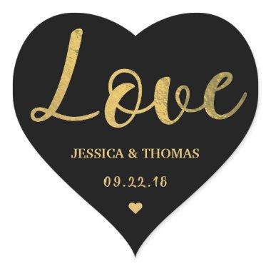 Chic Faux Gold Foil Typography Script Love Wedding Heart Sticker