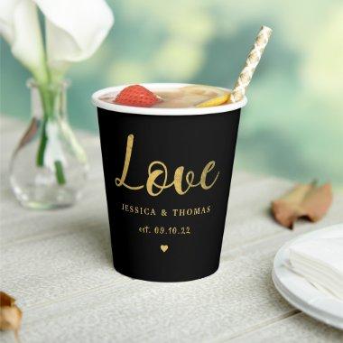 Chic Faux Gold Foil Typography Script Love Wedding Paper Cups
