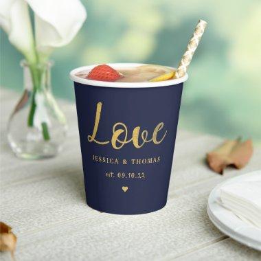 Chic Faux Gold Foil Typography Script Love Wedding Paper Cups