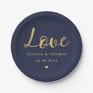 Chic Faux Gold Foil Typography Script Love Wedding Paper Plates