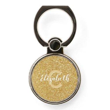Chic faux gold glitter personalized monogram phone ring stand