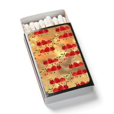 Chic Faux Gold Red Flowers Art Pattern Matchboxes