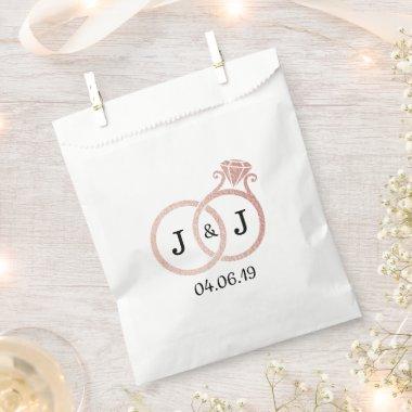 Chic Faux Rose Gold Foil Monogram Wedding Rings Favor Bag