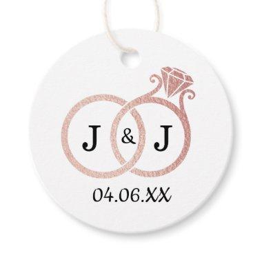 Chic Faux Rose Gold Foil Monogram Wedding Rings Favor Tags