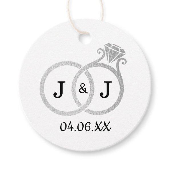 Chic Faux Silver Foil Monogram Wedding Rings Favor Tags