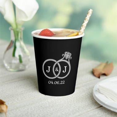 Chic Faux Silver Foil Monogram Wedding Rings Paper Cups