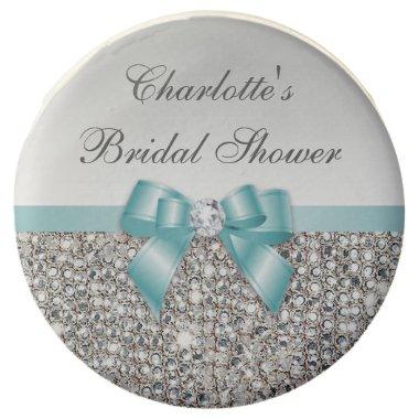 Chic Faux Silver Sequins Teal Bow  Chocolate Dipped Oreo