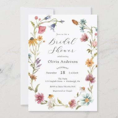 Chic Feminine Wildflower Bridal Shower Invitations
