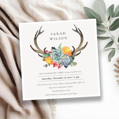 CHIC FLORAL ANTLER BRUCH & BUBBLY BRIDAL SHOWER Invitations