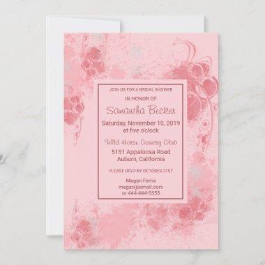 Chic Floral Blush Paint Splatter Bridal Shower Invitations