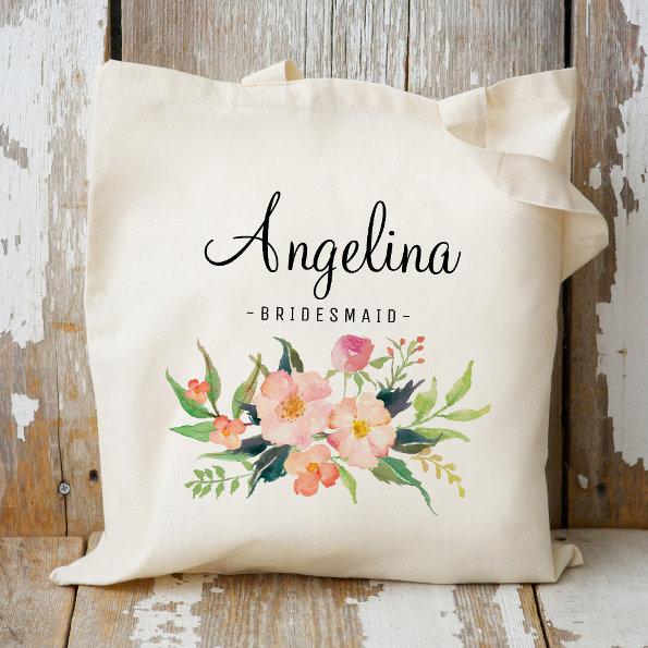 Chic Floral Bridesmaid Personalized-3 Tote Bag
