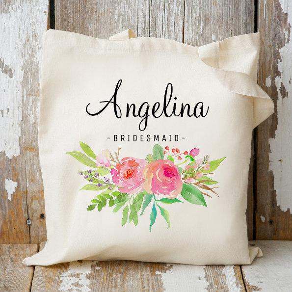 Chic Floral Bridesmaid Personalized-6 Tote Bag