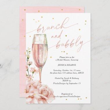 Chic floral champagne flutes brunch and bubbly Invitations