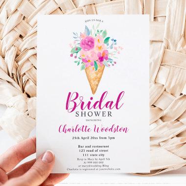 Chic Floral ice cream watercolor bridal shower Invitations