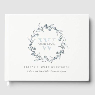 Chic Floral Laurel Wreath Monogram  Guest Book
