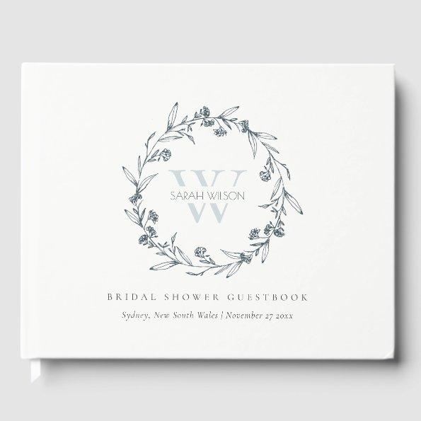 Chic Floral Laurel Wreath Monogram  Guest Book