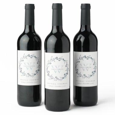 Chic Floral Laurel Wreath Monogram  Wine Label