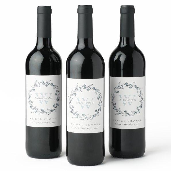 Chic Floral Laurel Wreath Monogram  Wine Label