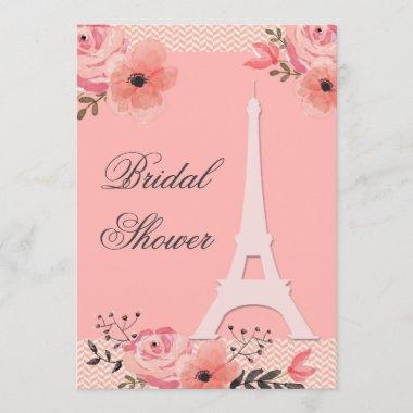 Chic Floral Paris Eiffel Tower Bridal Shower Invitations