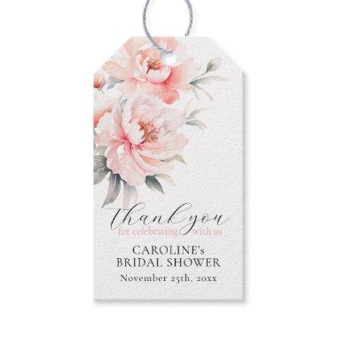 Chic Floral Peonies Blush Pink BRIDAL SHOWER Gift Tags
