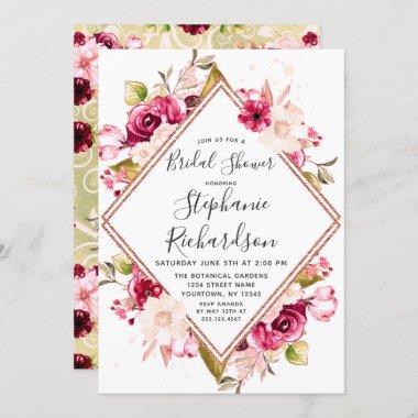 Chic Floral & Rose Gold Bridal Shower Invitations