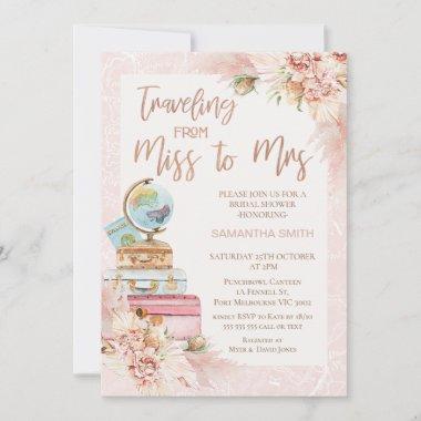 Chic Floral Traveling Miss to Mrs Bridal Shower Invitations