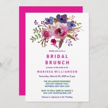 Chic Floral Watercolor Stylish Bridal Brunch Invitations