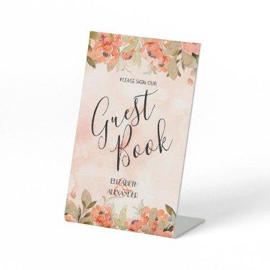 Chic Floral Wedding Guest Book Pedestal Sign