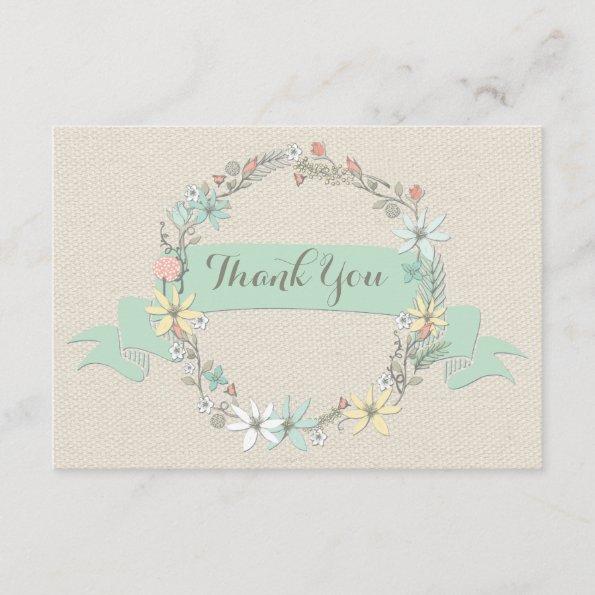 Chic Floral Wreath and Banner Thank You