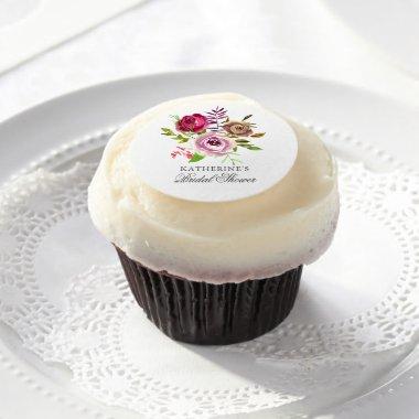 Chic Fuchsia Pink Floral Custom  Edible Frosting Rounds