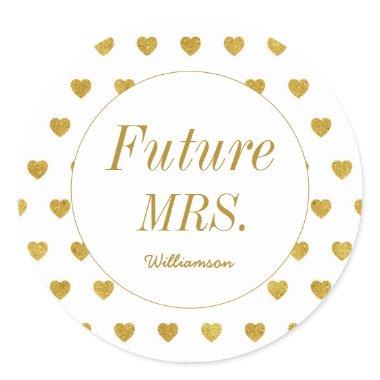 Chic Future Mrs Gold Hearts White Wedding Classic Round Sticker