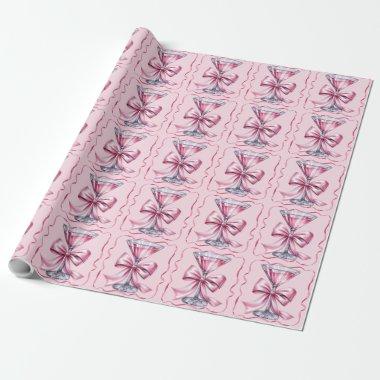 Chic Girly Pink Martini Coquette Satin Bow  Wrapping Paper