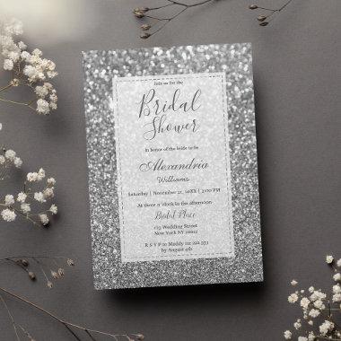Chic glamorous trendy silver glitter Bridal Shower Invitations