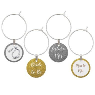 Chic Glitter Bridal Shower Set of 4 Wine Charms