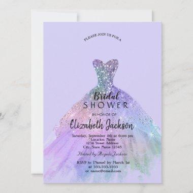 Chic Glitter Dress Lavander Bridal Shower  Invitations