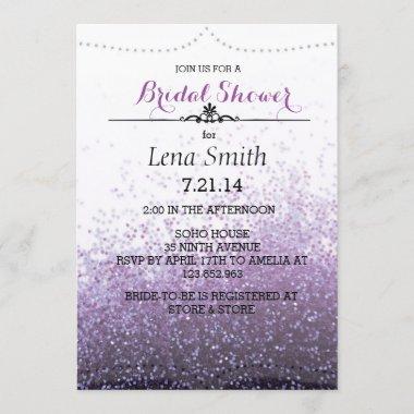 Chic Glitter Purple Bridal Couple Shower Invite