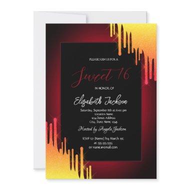 Chic Glitter Yellow Drips,Red Invitations