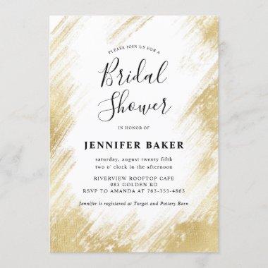 Chic Gold Brush Stroke Bridal Shower Invitations