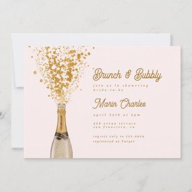 Chic Gold Champagne Brunch & Bubbly Bridal Shower Invitations
