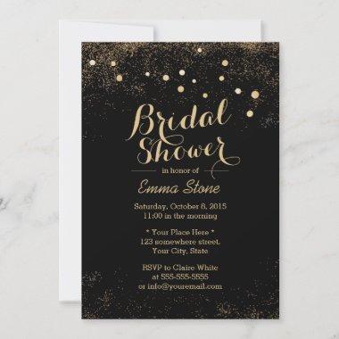 Chic Gold Confetti Dots Black Bridal Shower Invitations