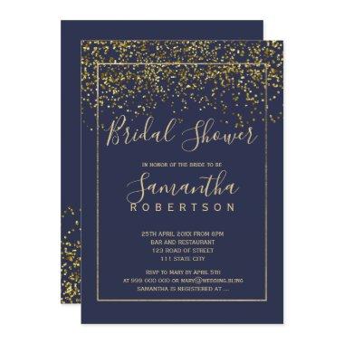 Chic gold confetti navy blue script