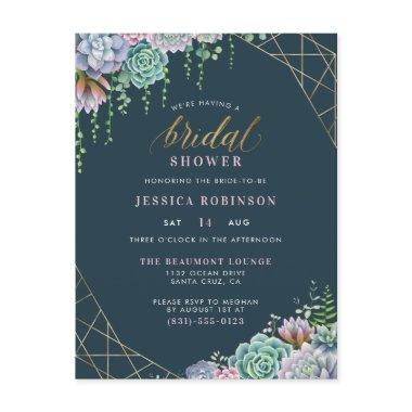 Chic Gold Frame & Script Succulents Bridal Shower Invitation PostInvitations