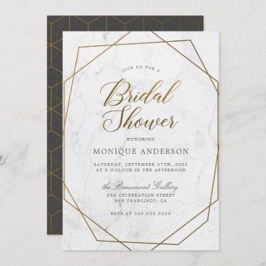 Chic Gold Geometric Art Deco Marble Bridal Shower Invitations