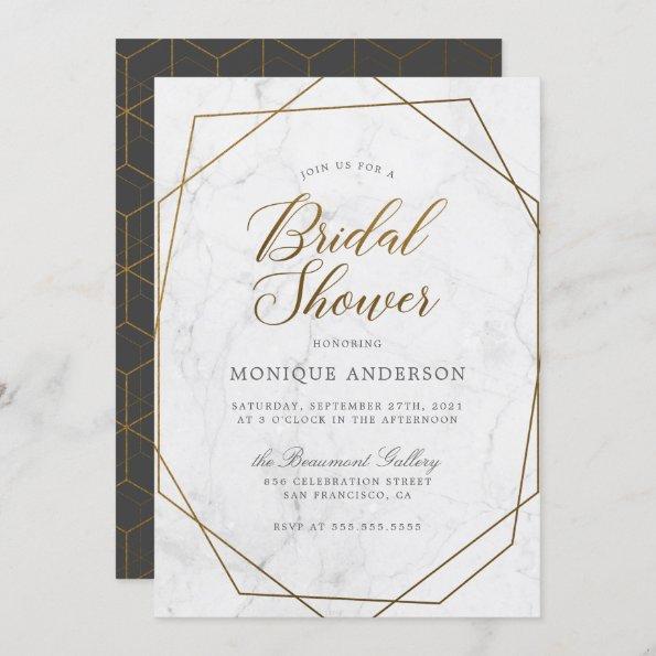 Chic Gold Geometric Art Deco Marble Bridal Shower Invitations